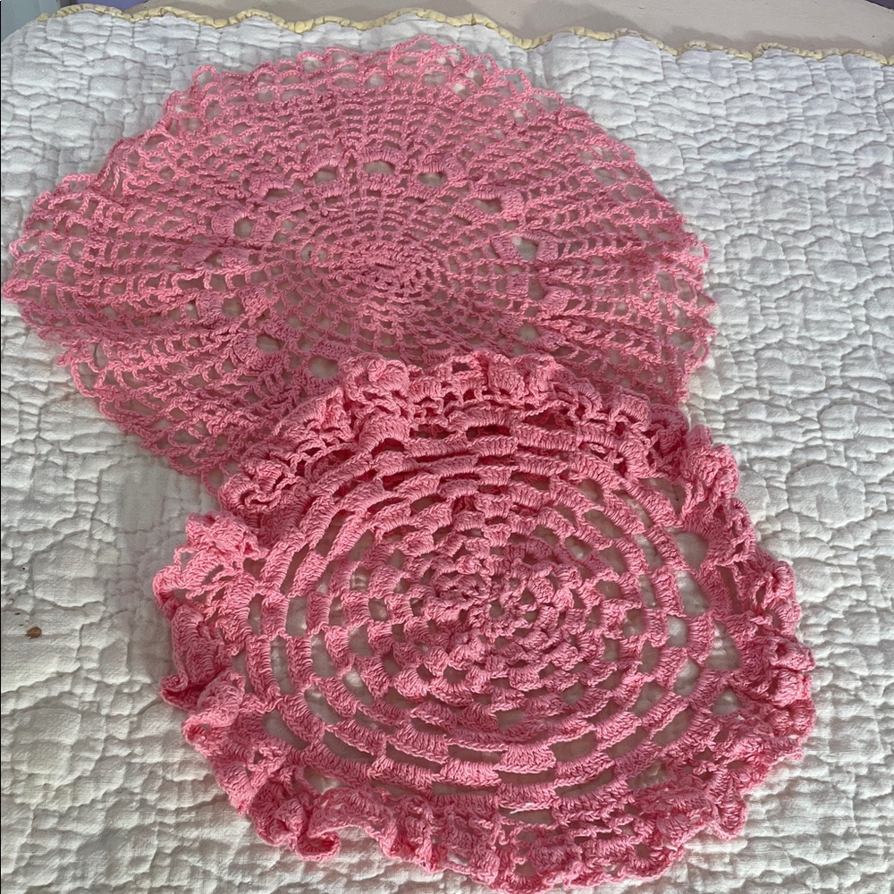 Pink Crochet Doily Set